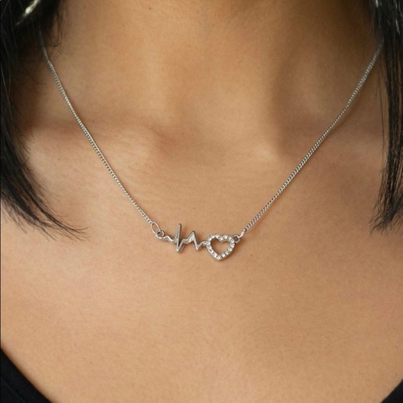 Brand New! Silver Diamond Heartbeat Necklace - Picture 6 of 6